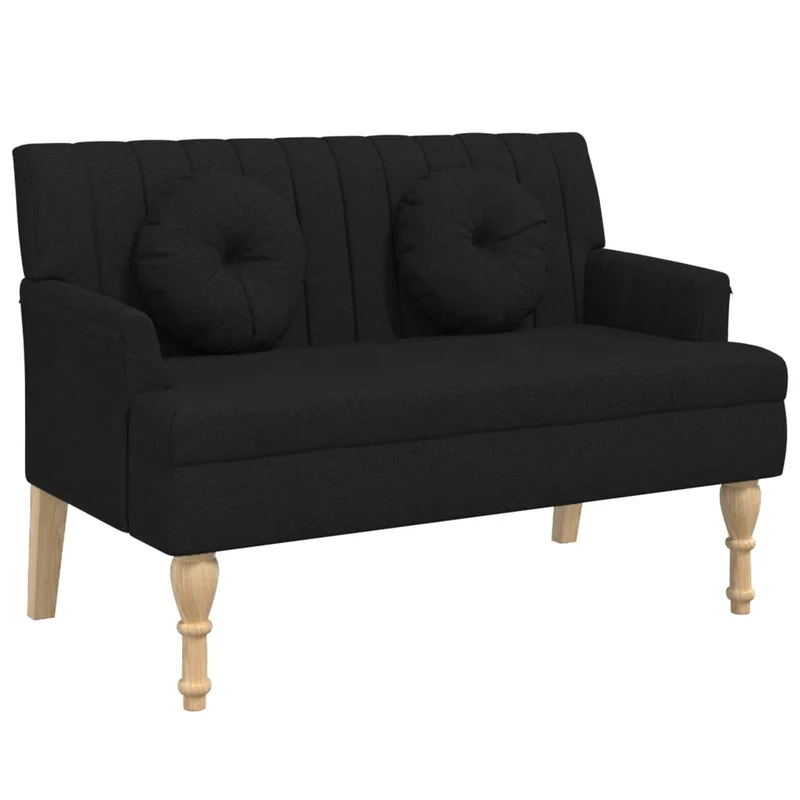 Banc canapé avec coussins avec accoudoirs et dossier 113 x 64,5 x 75,5 cm en tissu noir DEC024633