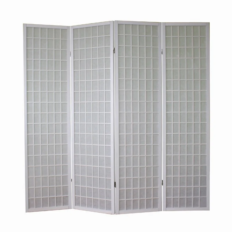 Paravent 4 panneaux pans en bois blanc et papier riz 175x175cm PAR06058
