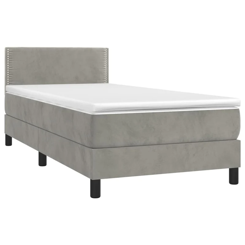 Cadre de lit LED avec sommier tête de lit matelas 90x200cm tissu velours gris clair TDL0208466