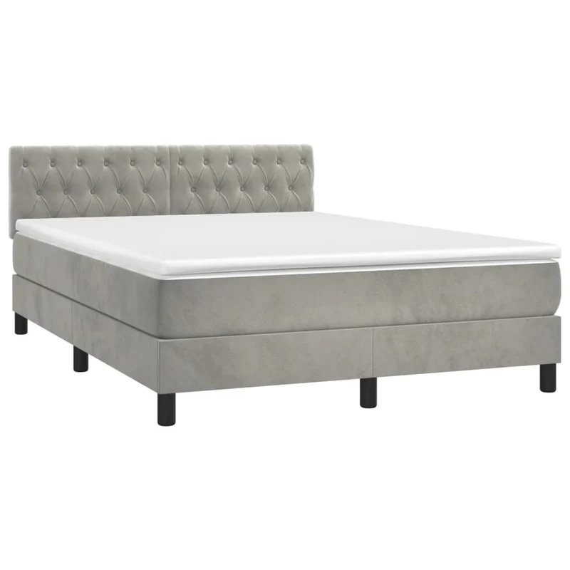 Cadre de lit LED avec sommier tête de lit matelas surmatelas 140x200 cm tissu velours gris clair TDL0207834
