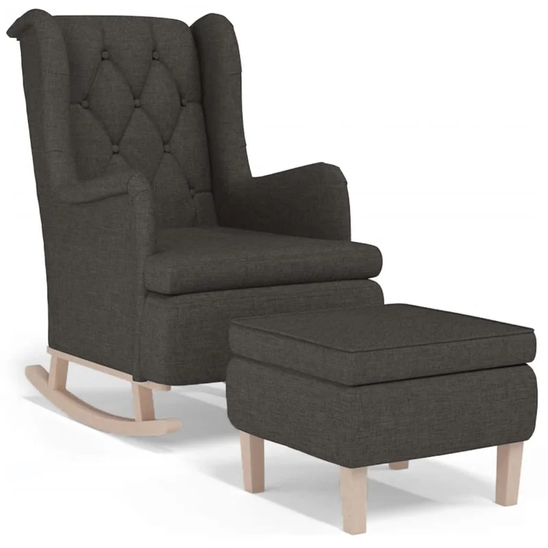 Fauteuil lounge design moderne avec pieds à bascule et repose-pieds en tissu gris foncé DEC026829