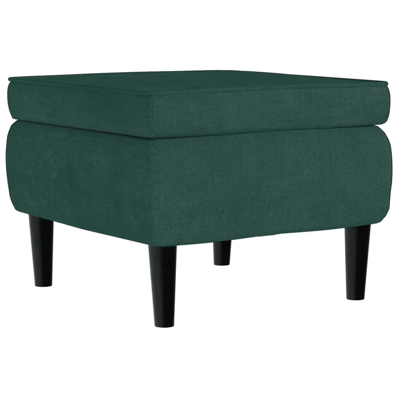 Tabouret assise repose-pieds avec pieds en bois en velours vert foncé DEC026325