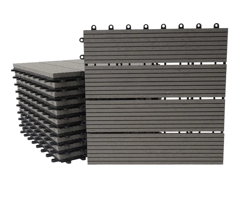 Dalles de terrasse x11 aspect bois en WPC 30x30cm clipsable 1m² balcon jardin extérieur gris 04_0005497