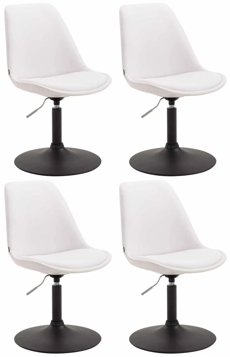 Lot de 4 chaises de salle à manger pivotante hauteur réglable en PVC blanc et pied trompette métal noir 10_0001806