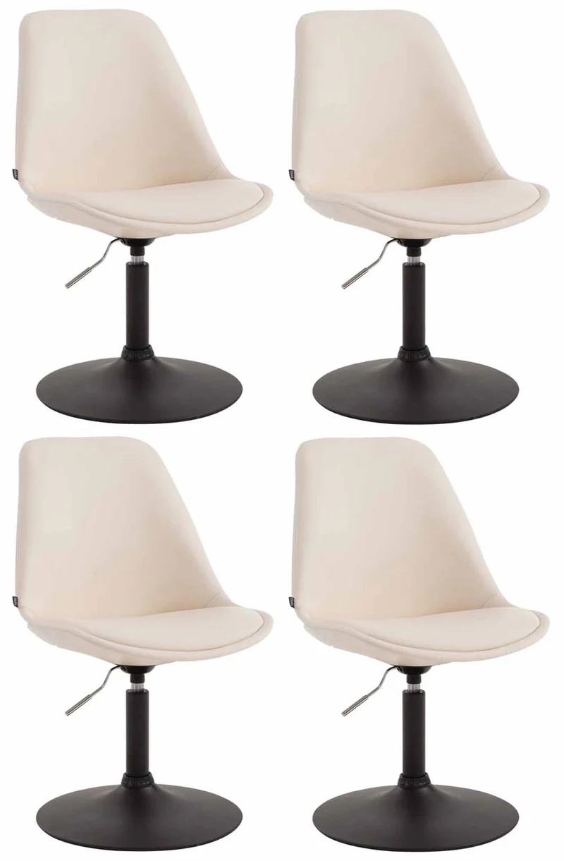 Lot de 4 chaises de salle à manger pivotante hauteur réglable en PVC crème et pied trompette métal noir 10_0001803