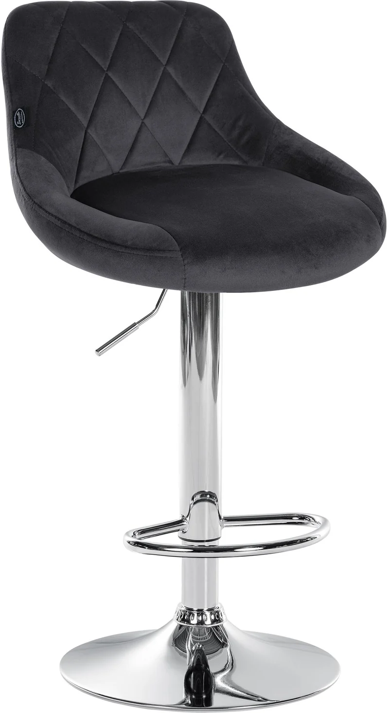 Tabouret de bar en velours gris foncé coutures décoratives pivotant support métal chromé TDB10671