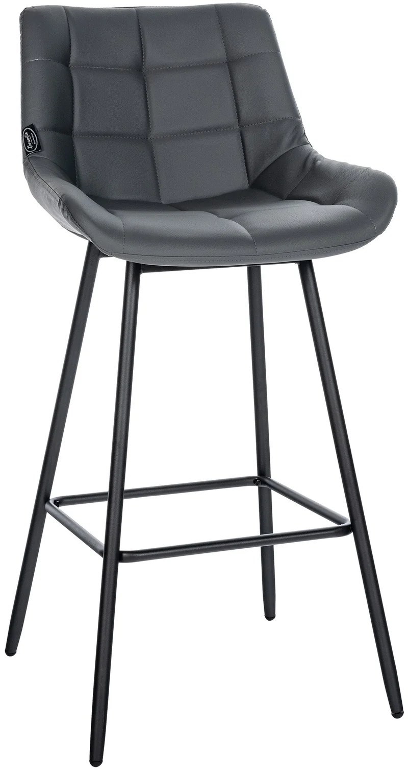 Tabouret de bar x1 avec repose-pieds revêtement en PVC gris piètement à quatre pieds en métal noir 10_0005456