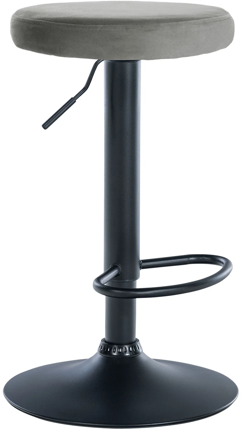 Tabouret de bar x1 design simple hauteur réglable revêtement en velours gris pieds en métal noir 10_0005353