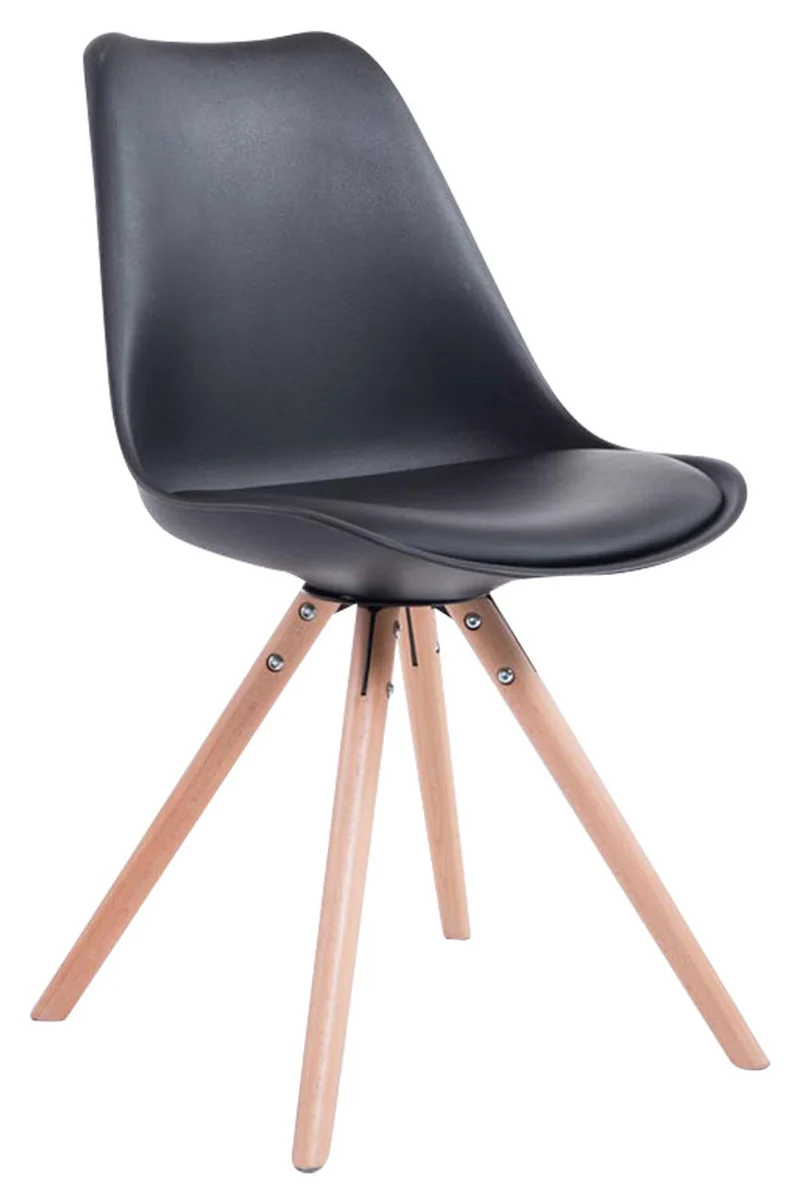 Chaise de salle à manger design scandinave en PVC noir et pieds en bois clair forme rond 10_0003425