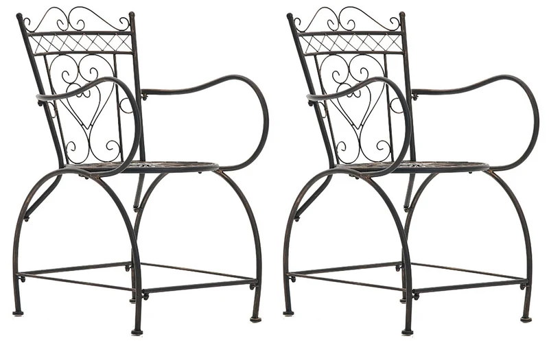 Lot de 2 chaises de jardin avec accoudoirs balcon terrasse design rustique en métal bronze 10_0002866
