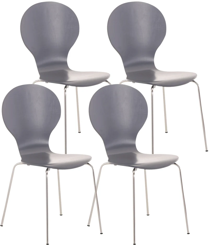 Lot de 4 chaises de cuisine salle à manger empilables dossier arrondi en bois gris et métal chromé 10_0003179