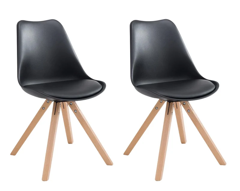 Lot de 2 chaises de salle à manger scandinave synthétique noir pieds bois CDS10020