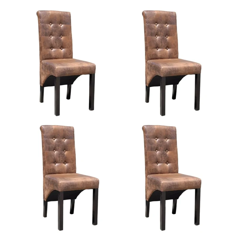 Lot de 4 chaises de salle à manger cuisine style vintage en synthétique marron daim CDS021707