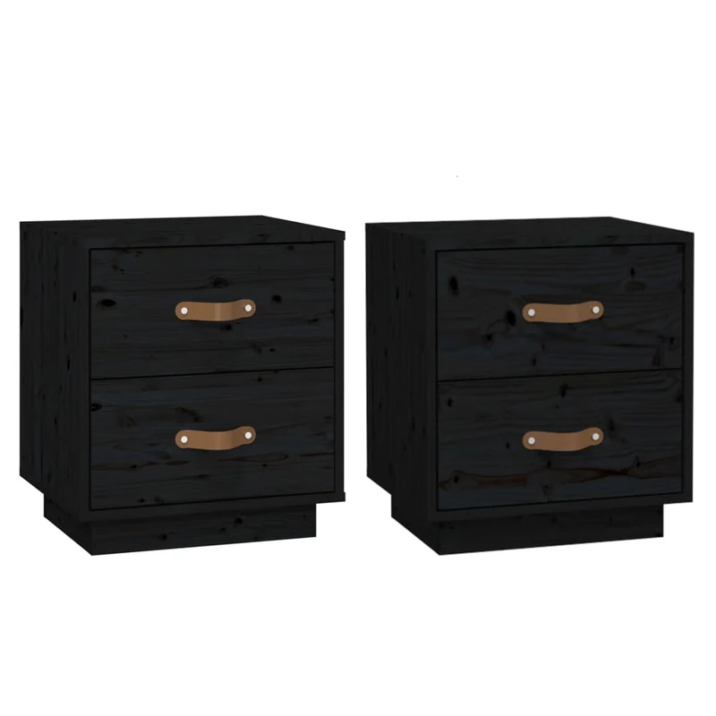 Lot de 2 tables de chevet avec deux tiroirs 40 x 34 x 45 cm bois de pin noir DEC036222