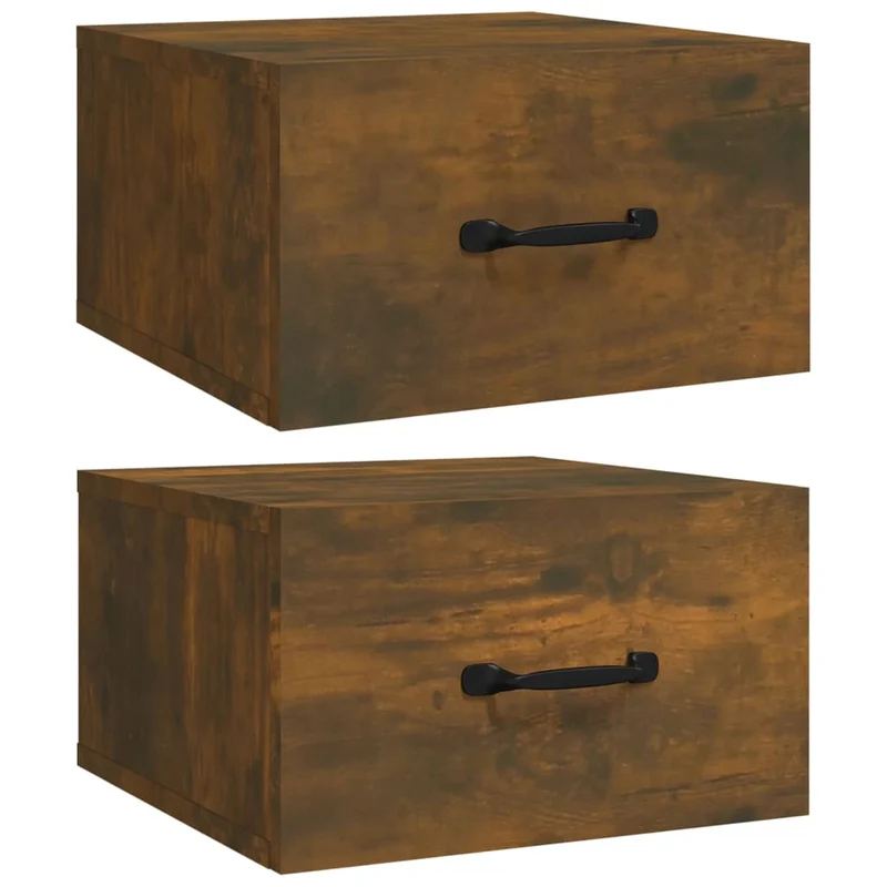 Lot de 2 tables de chevet murales avec tiroir 35 x 35 x 20 cm bois d'ingénierie marron DEC036046