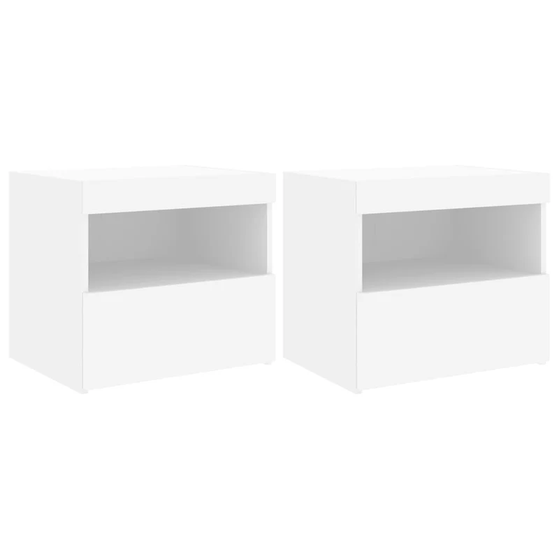Lot de 2 tables de chevet avec lumières LED et tiroir 50 x 40 x 45 cm bois d'ingénierie blanc DEC035932