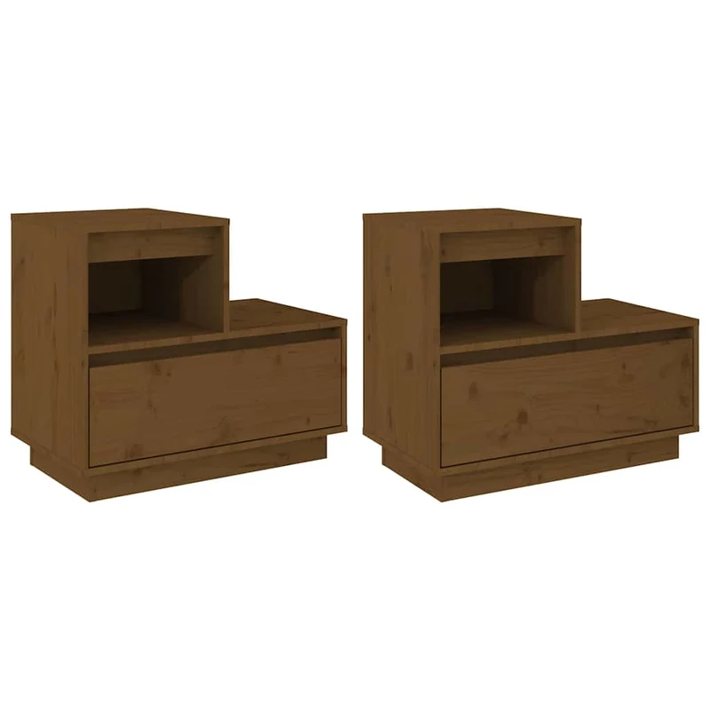 Lot de 2 tables de chevet avec tiroir et compartiment 60 x 34 x 51cm bois de pin couleur marron miel DEC035927