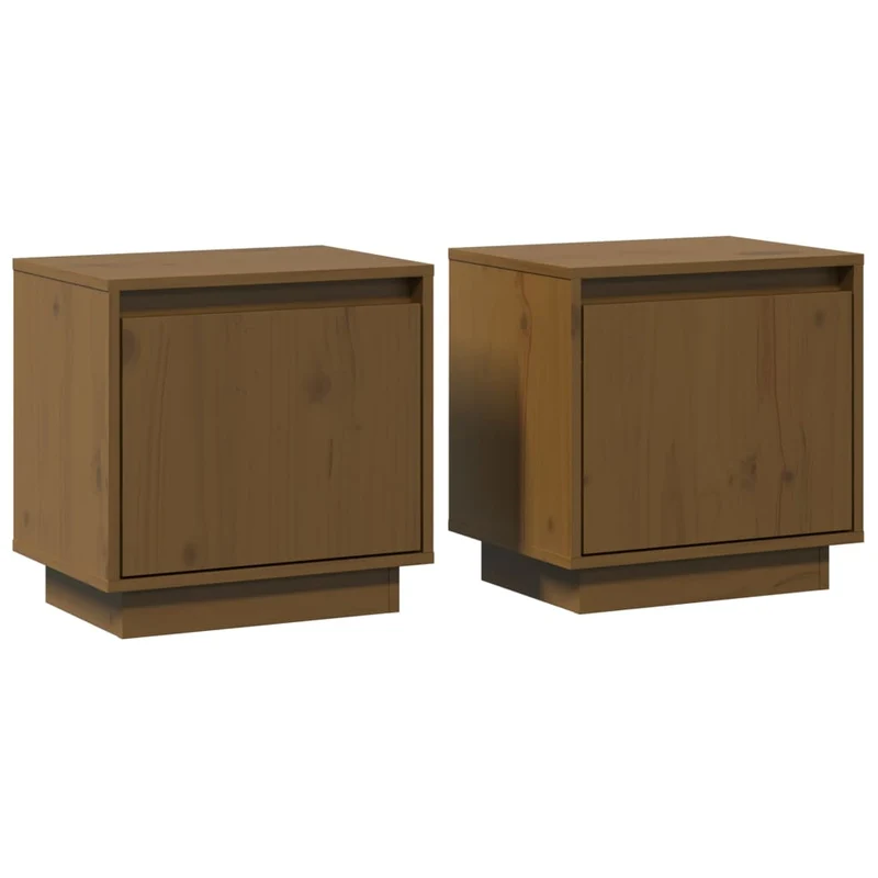 Lot de 2 tables de chevet avec compartiment avec porte 40 x 30 x 40cm bois de pin couleur marron miel DEC035916