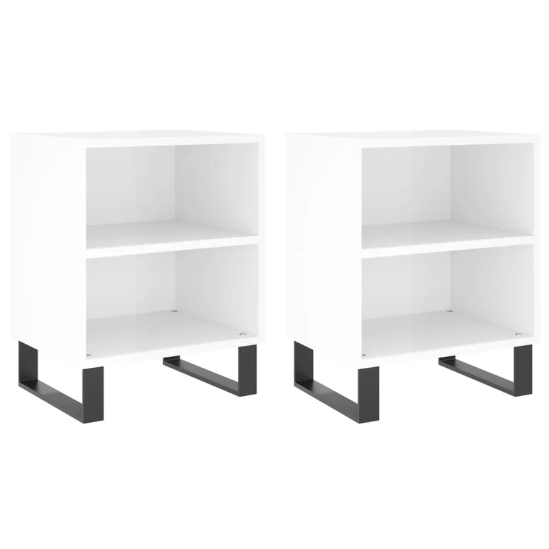 Lot de 2 tables de chevet avec étagères 40 x 30 x 50cm bois ingénierie blanc et fer DEC035789