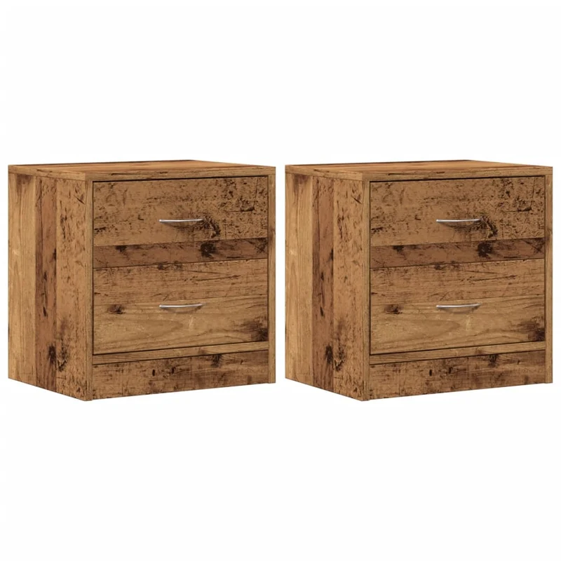 Lot de 2 tables de chevet avec deux tiroirs 40 x 30 x 40 cm bois d'ingénierie marron vieilli DEC035777