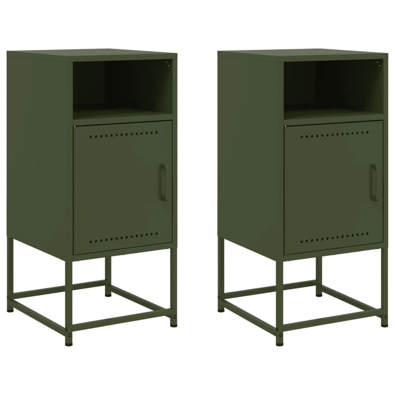 Lot de 2 tables de chevet avec compartiment avec porte 36 x 39 x 78 cm acier vert DEC035775