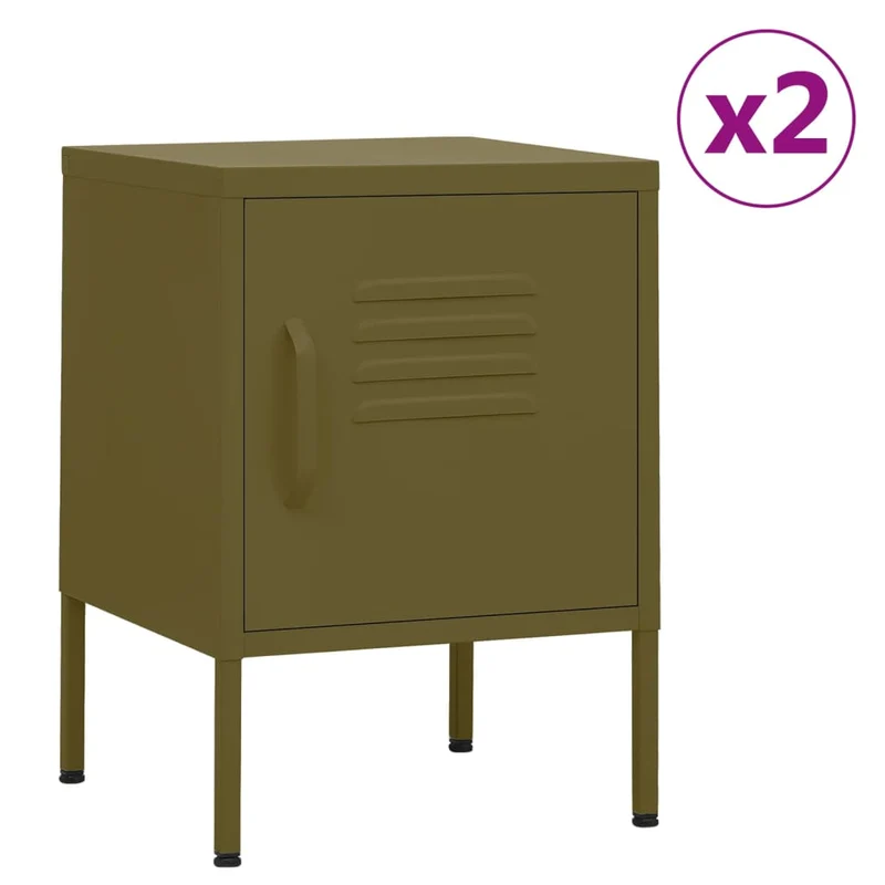 Lot de 2 tables de chevet avec compartiment avec porte 35 x 35 x 51 cm acier vert DEC035761
