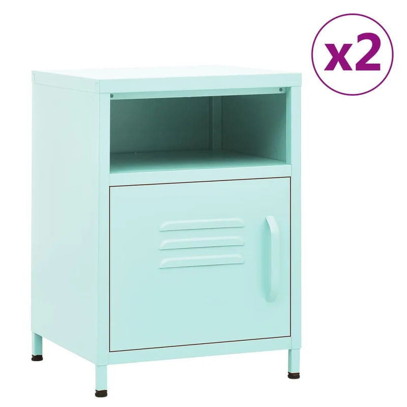 Lot de 2 tables de chevet avc compartiment avec porte 35 x 35 x 51 cm acier vert DEC035756