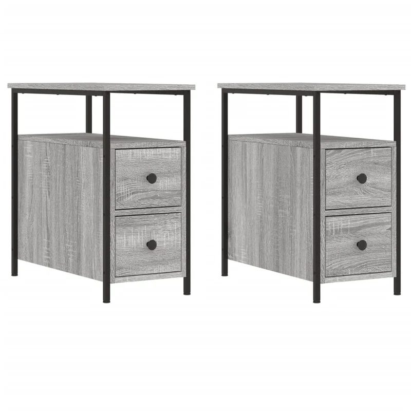 Lot de 2 tables de chevet avec tiroirs 30 x 60 x 60cm bois d'ingénierie gris et fer DEC035645