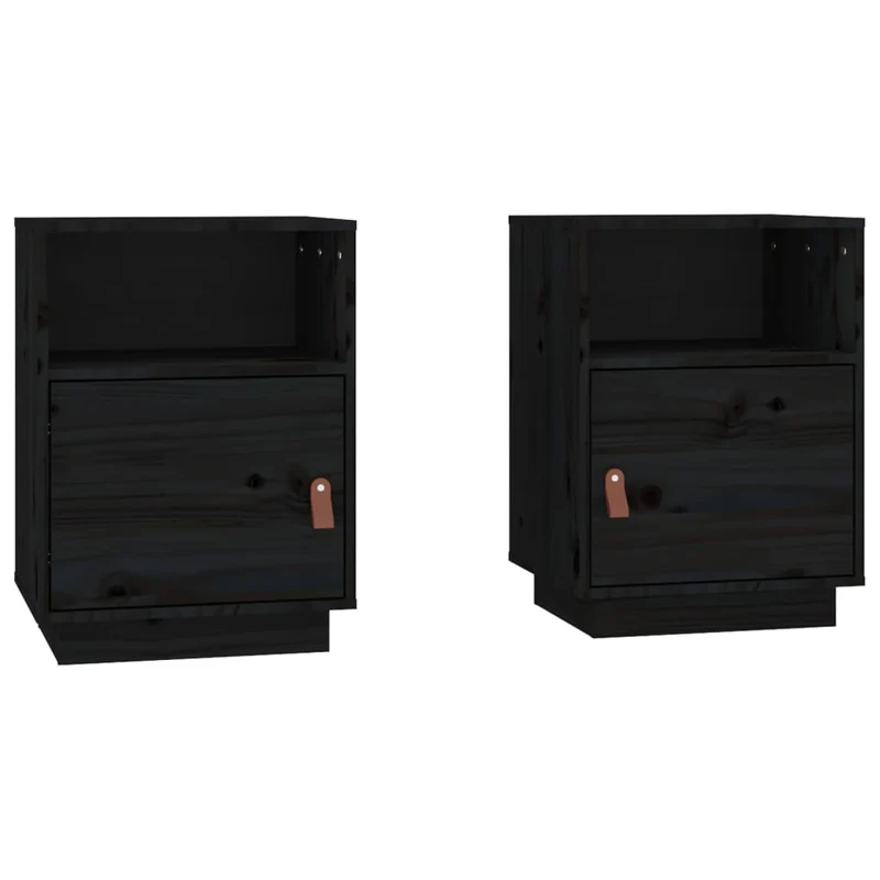 Lot de 2 tables de chevet avec compartiment avec porte 40 x 34 x 55 cm bois de pin noir DEC035527
