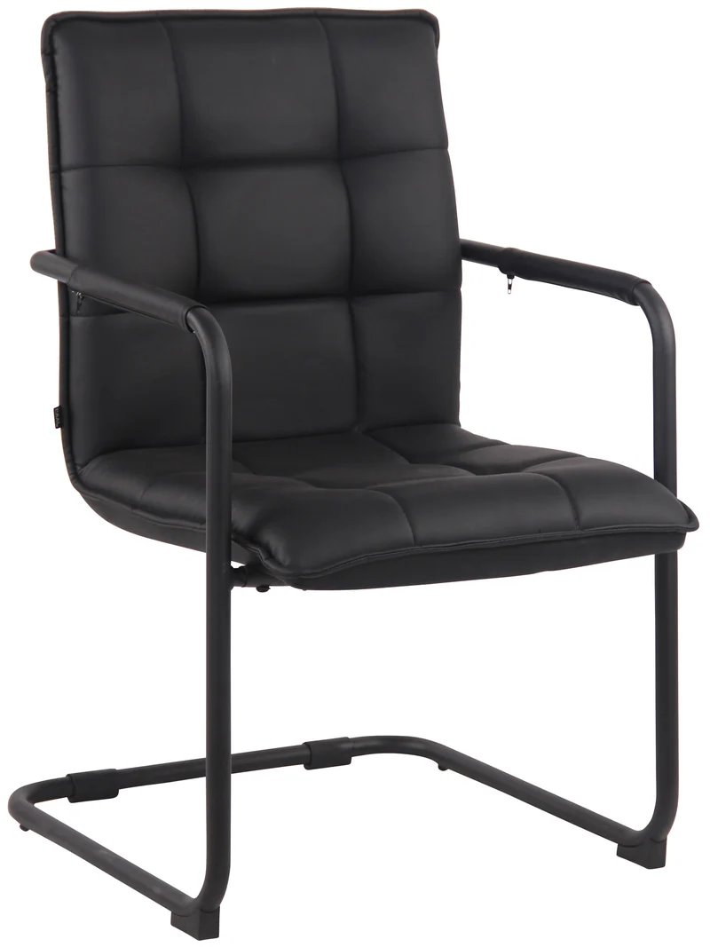Chaise visiteur fauteuil de bureau sans roulettes en synthétique noir cadre métal noir BUR10479