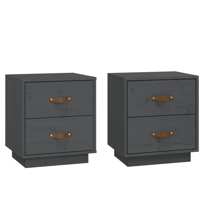 Lot de 2 tables de chevet avec deux tiroirs 40 x 34 x 45 cm bois de pin gris DEC036218