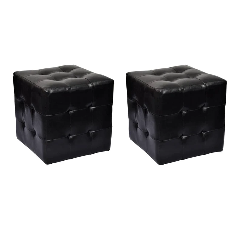 Lot de 2 tabourets poufs capitonné 30 x 30 x 30 cm en PVC noir DEC036204