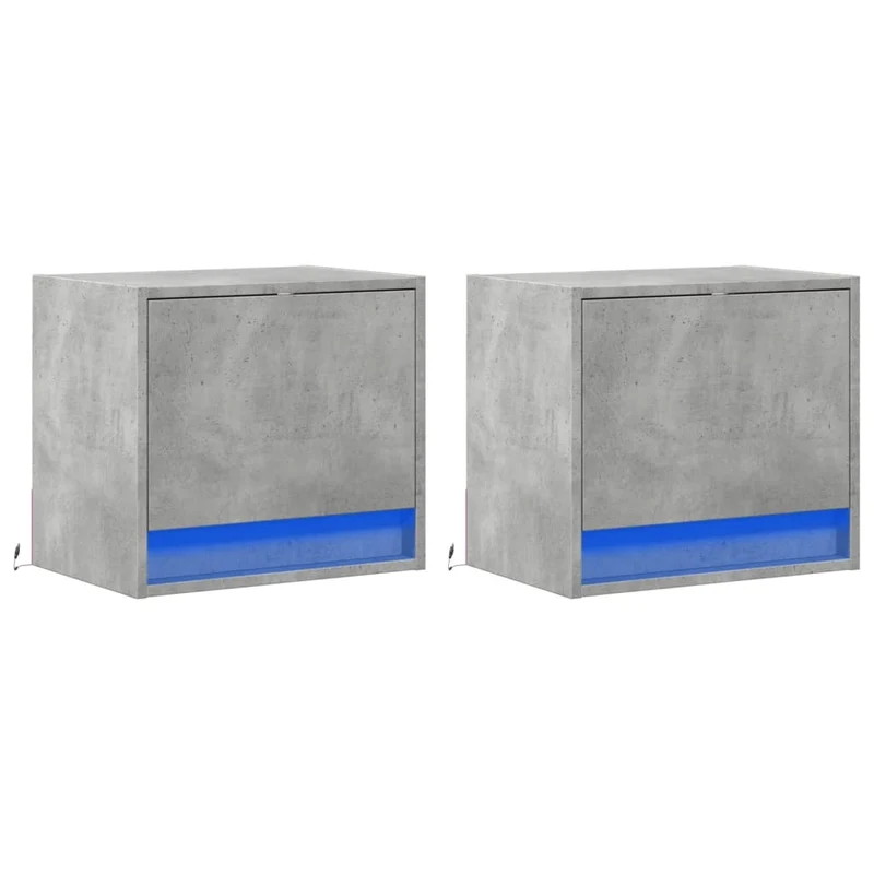 Lot de 2 tables de chevet murales avec lumières LED 45 x 31 x 40,5 cm bois d'ingénierie gris DEC036154