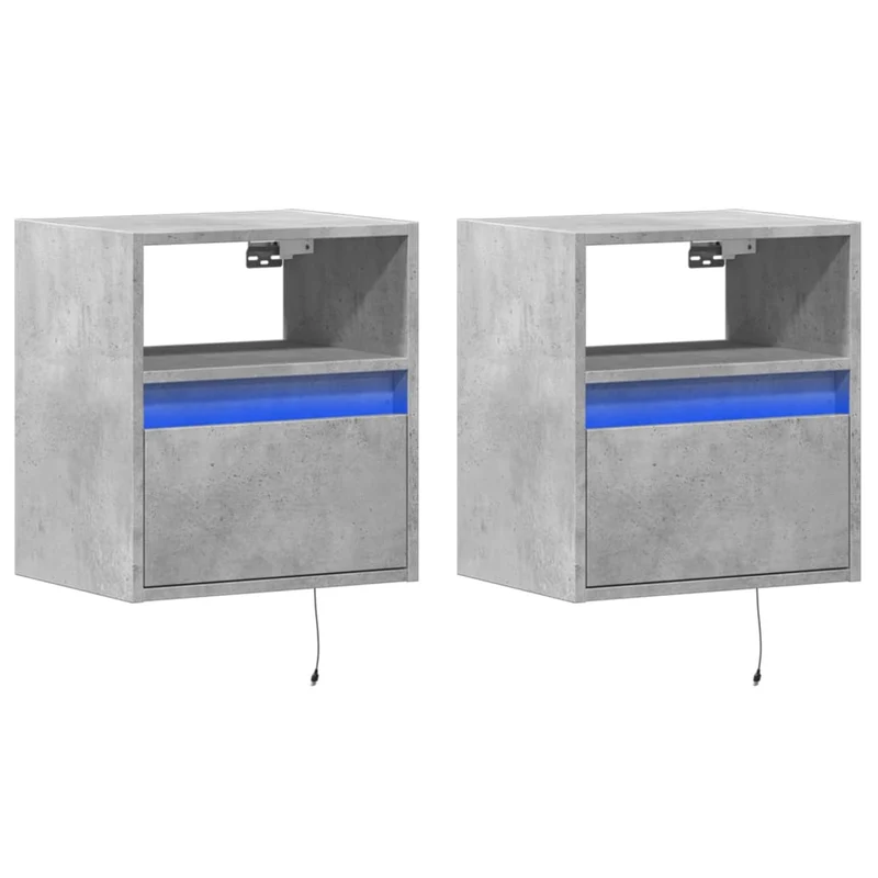 Lot de 2 tables de chevet murales 41 x 31 x 45 cm avec lumières LED en bois d'ingénierie gris DEC036153
