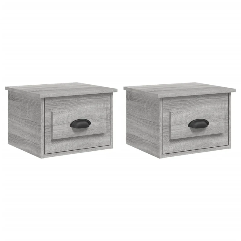Lot de 2 tables de chevet murales avec tiroir 41,5 x 36 x 28 cm bois d'ingénierie gris DEC036111