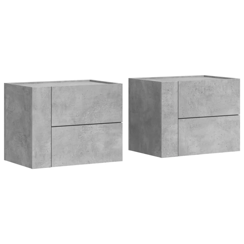 Lot de 2 tables de chevet murales avec deux tiroirs 45 x 30 x 35 cm bois d'ingénierie gris DEC036085