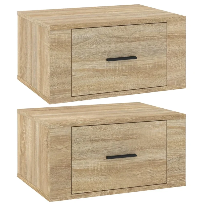 Lot de 2 tables de chevet murales avec tiroir 50 x 36 x 25 cm bois d'ingénierie couleur chêne DEC036075