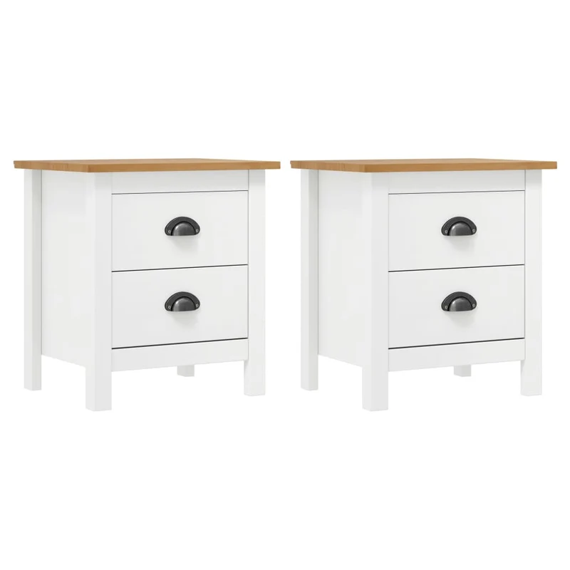 Lot de 2 tables de chevet avec deux tiroirs 46 x 35 x 49,5 cm bois pin blanc et marron DEC036011
