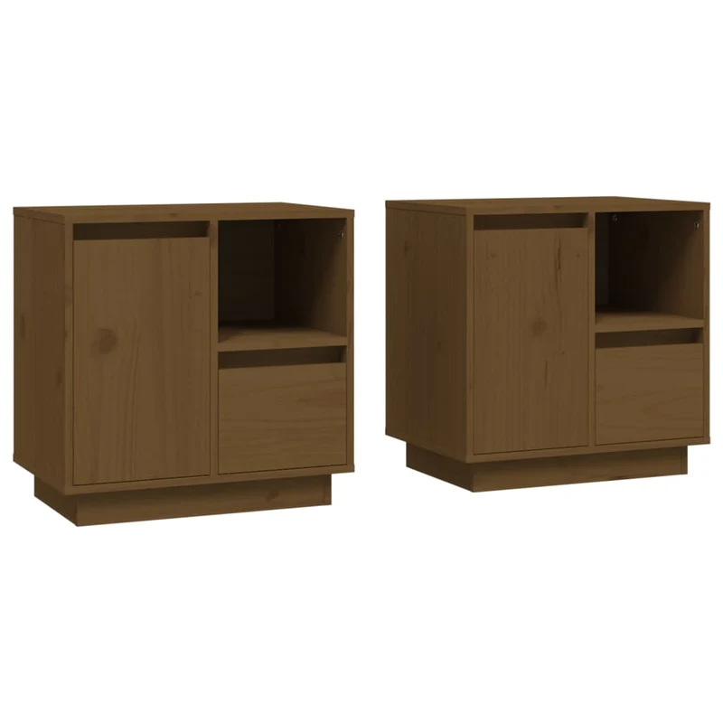 Lot de 2 tables de chevet avec tiroir et compartiment de rangement 50 x 34 x 50cm bois de pin couleur marron miel DEC035925