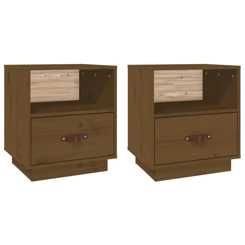 Lot de 2 tables de chevet avec tiroir et compartiment ouvert 40 x 34 x 45cm bois de pin couleur marron miel DEC035920