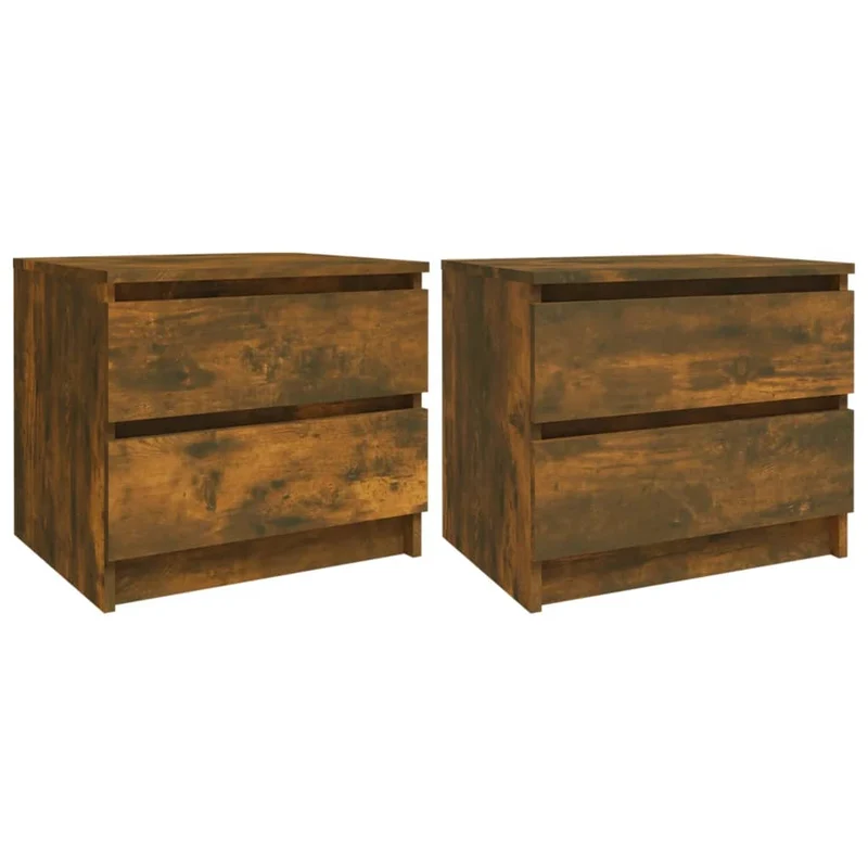 Lot de 2 tables de chevet avec deux tiroirs 50 x 39 x 43,5cm bois d'ingénierie marron DEC035820