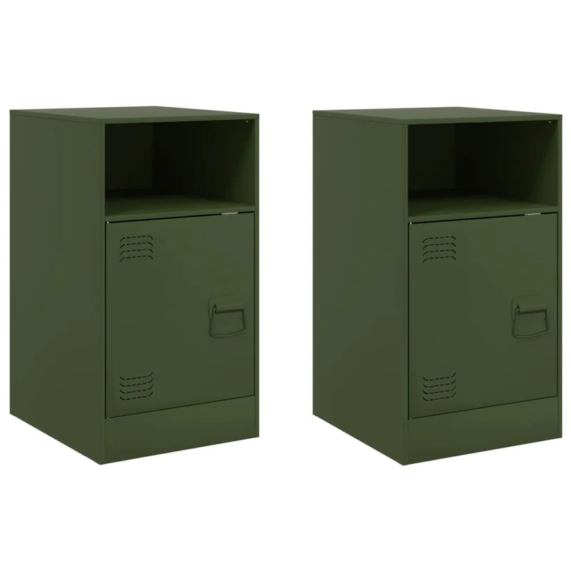 Lot de 2 tables de chevet avec compartiment avec porte 34,5 x 39 x 62 cm acier vert DEC035759
