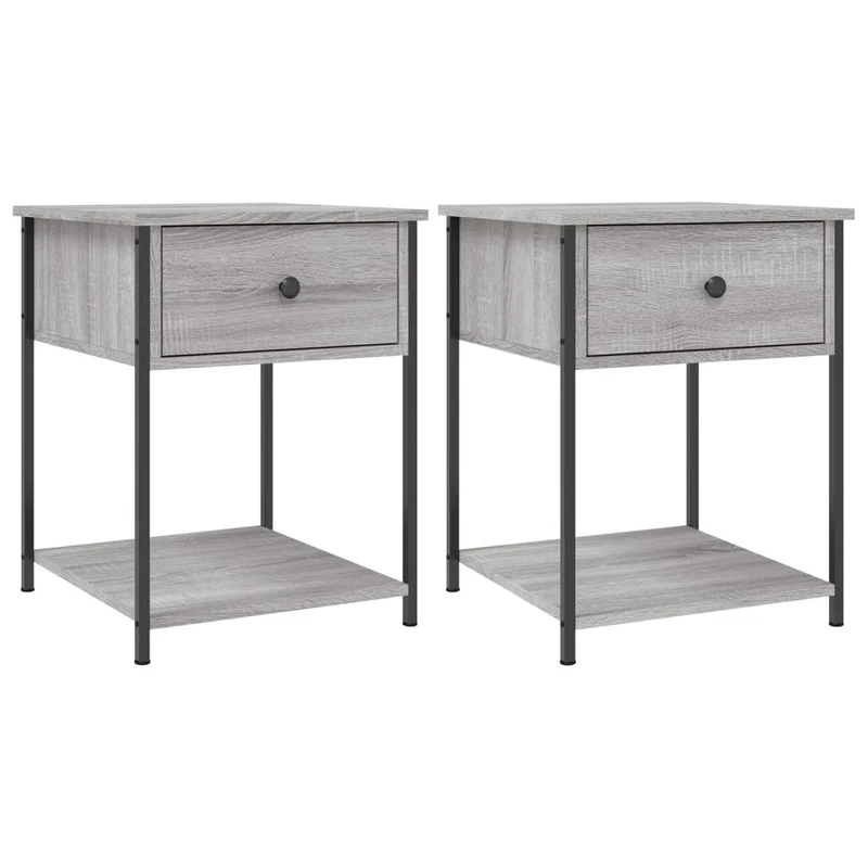Lot de 2 tables de chevet avec tiroir et étagère 44 x 45 x 58 cm bois ingénierie gris DEC035742