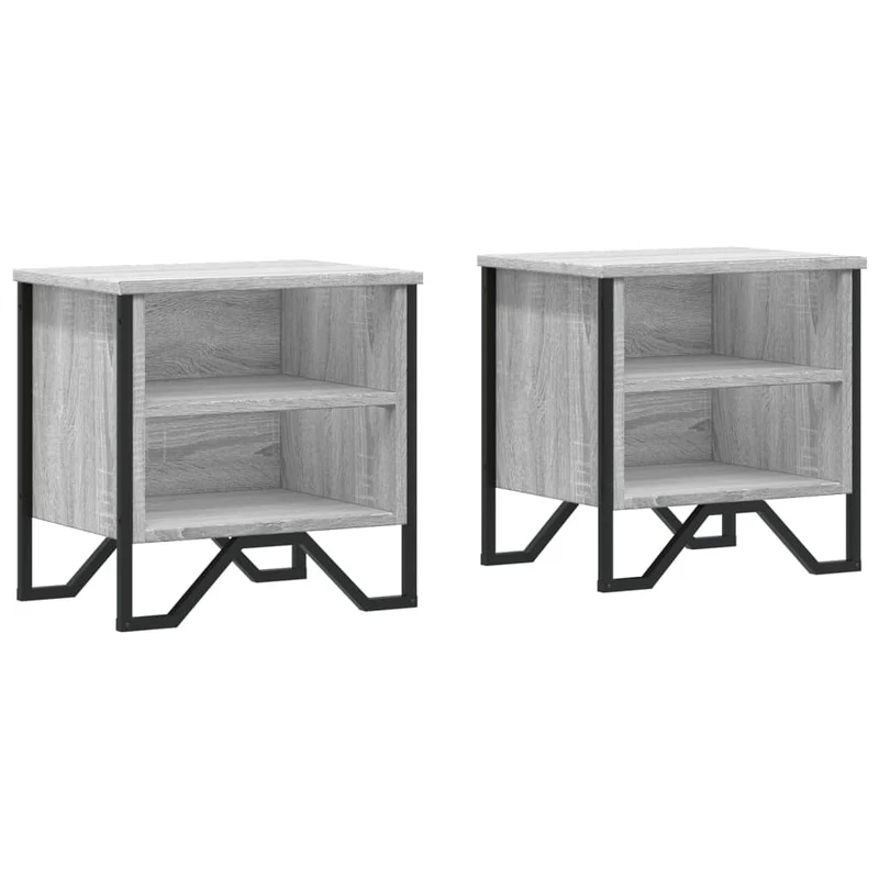 Lot de 2 tables de chevet avec étagères 40 x 30 x 40cm bois d'ingénierie gris et métal DEC035664