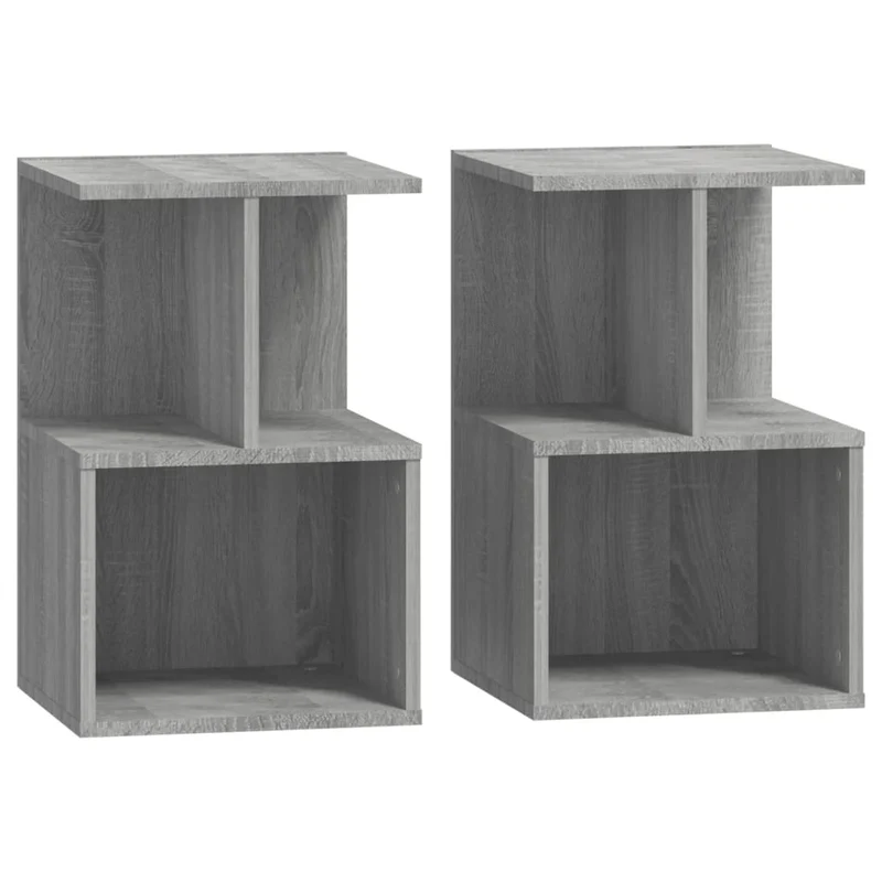Lot de 2 tables de chevet avec étagères 35 x 35 x 55 cm bois ingénierie gris DEC035654