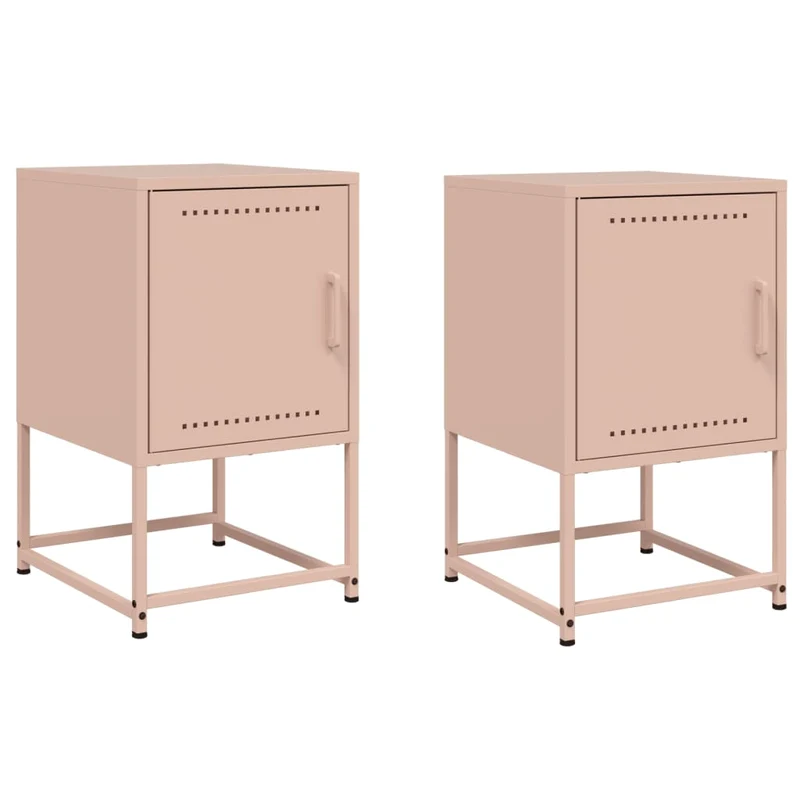Lot de 2 tables de chevet avec compartiment avec porte 36 x 39 x 60,5 cm acier rose DEC035635