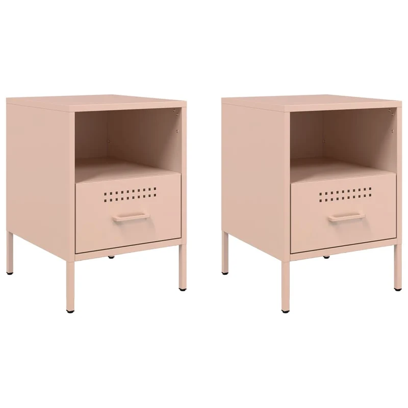 Lot de 2 tables de chevet avec tiroir et compartiment ouvert 36 x 39 x 50,5 cm acier rose DEC035630