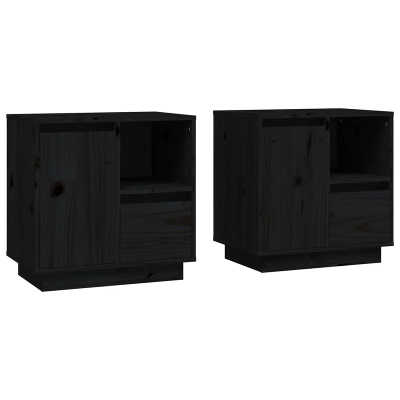 Lot de 2 tables de chevet avec tiroir et compartiment de rangement 50 x 34 x 50 cm bois de pin noir DEC035603
