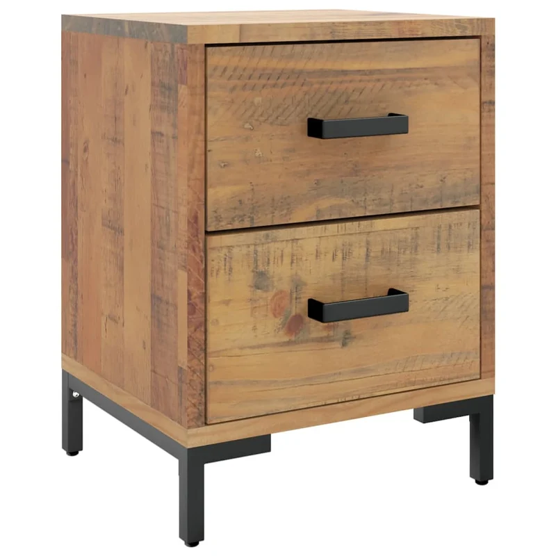 Table de chevet avec deux tiroirs 36 x 30 x 45 cm bois de pin MDF et métal DEC034102
