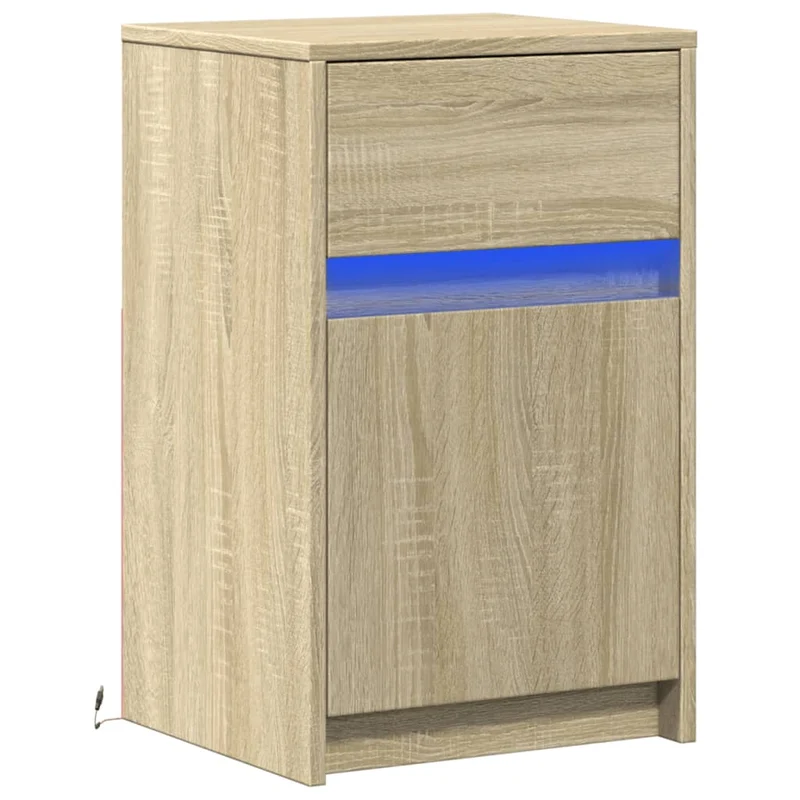 Table de chevet avec lumières LED 38 x 34 x 61 cm bois d'ingénierie couleur chêne DEC032776